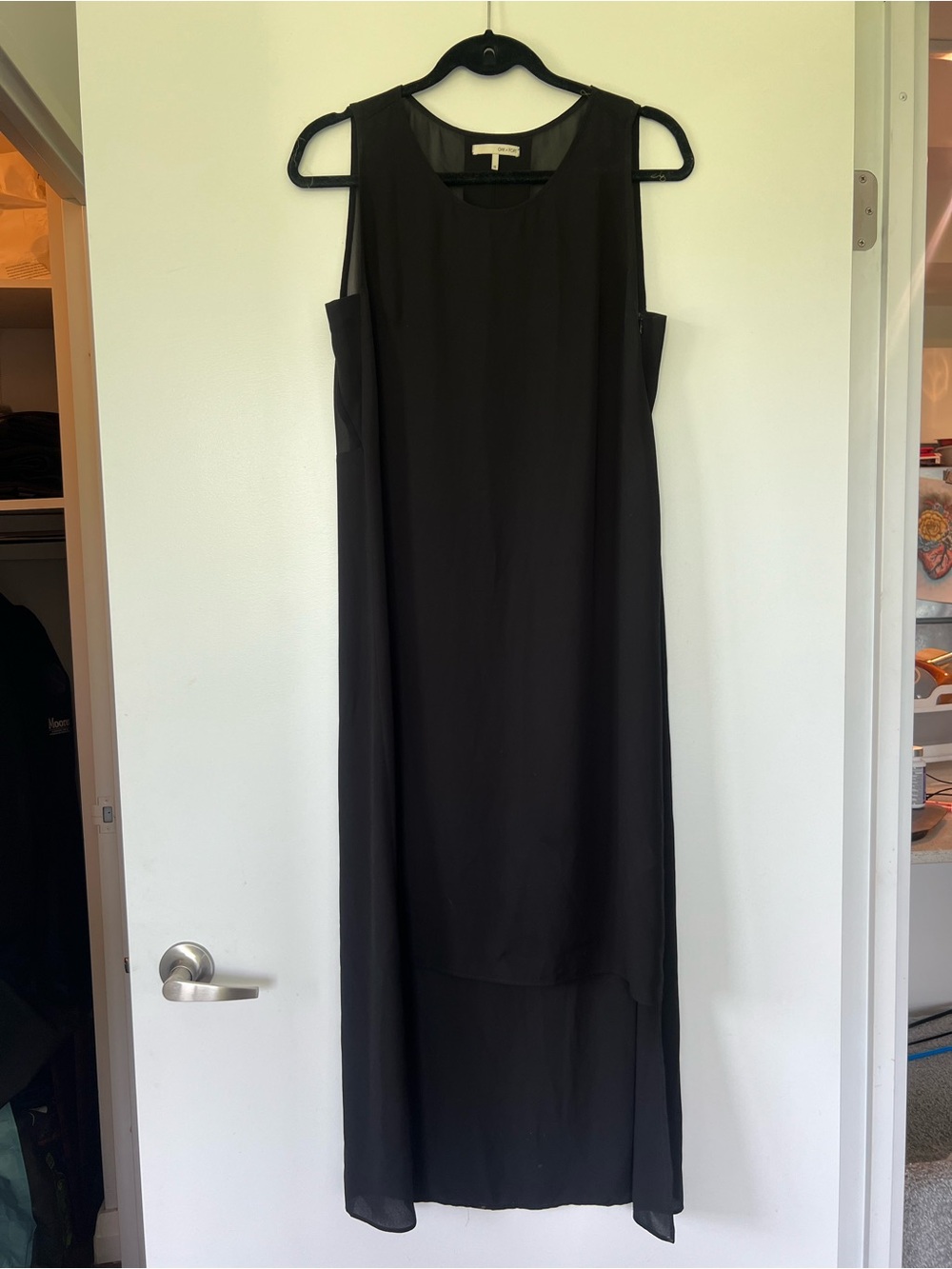 OAK + FORT Black Sleeveless Mesh Maxi Dress